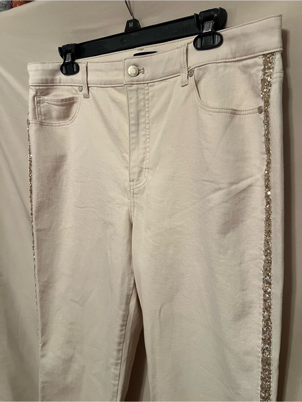 NWT Talbots Cream Straight-Leg Jeans with Gold Side Stripe - Picture 5 of 12